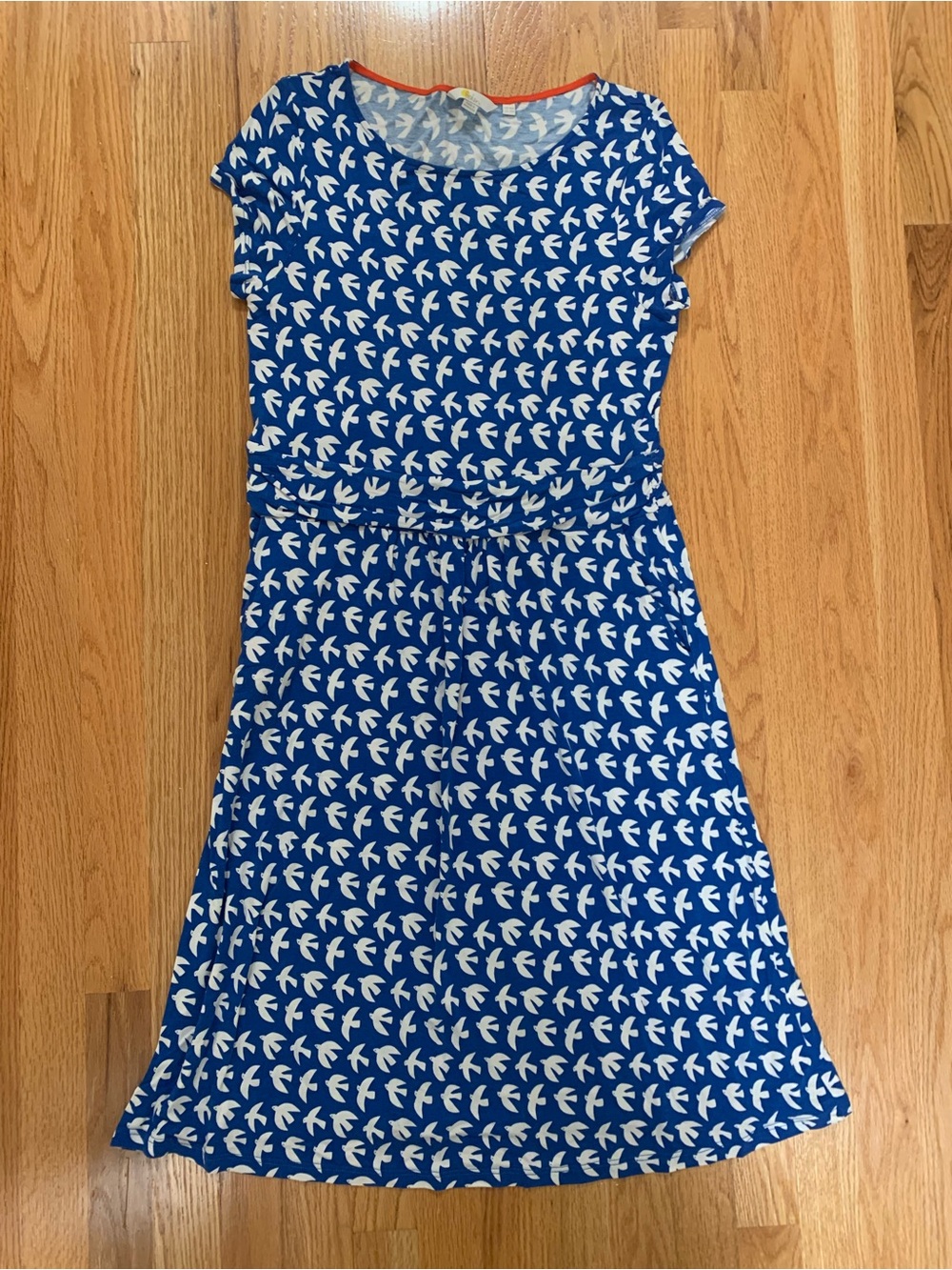 Boden Women's Blue Bird Print Short Sleeve Dress. Size 10.